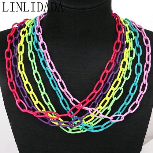 5Pcs, 35 + 5cm High Quality Neon Enamel Open Link Chain Geometric Women Choker Colorful Multicolor Chains Necklace