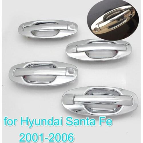 FUNDUOO For Hyundai Santa Fe 2001 2002 2003 2004 2005 2006 New ABS Chrome Door Handle Covers trim + Cup Bowl Sticker