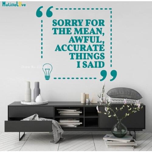 Sorry For The Mean Awful Accurate Things I Said Quote Wall Sticker Harmonious Employee Decoration Vinyl Art Decals YT2677