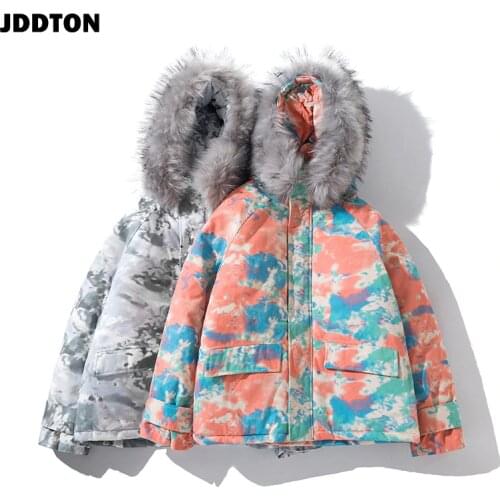 JDDTON Winter Mens Hooded Jacket Camouflage Print Coat Windproof Korean Thermal Windbreaker Male Fashion Brand Streetwear JE585