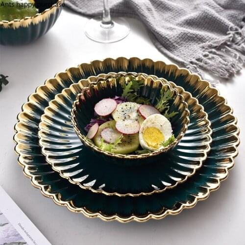 Nordic Ceramics Fruit Tray Living Room Home Phnom Penh Green Lace Salad Bowl Kitchenware Dining Table Tableware Dinner Plate