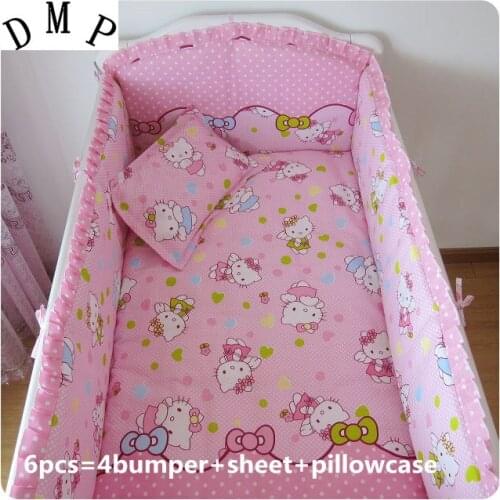 6pcs Baby Bedding Set Crib Bedding paracolpi culla Choose Unpick Wash Baby Bed Linen (4bumpers+sheet+pillow cover)