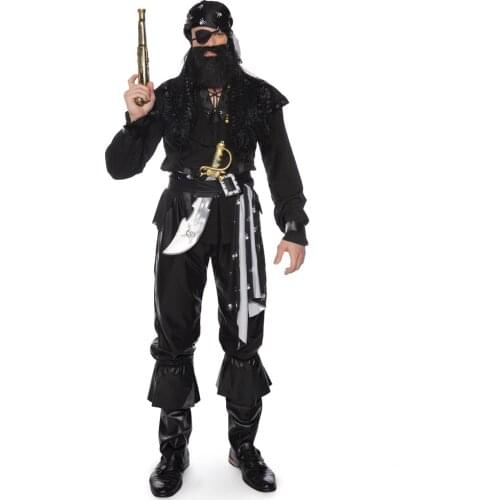 Halloween Pirate Costume Men Adult Jack Sparrow Cosplay Costume Eyepatch Beard Deluxe Carnival Pirates Costume