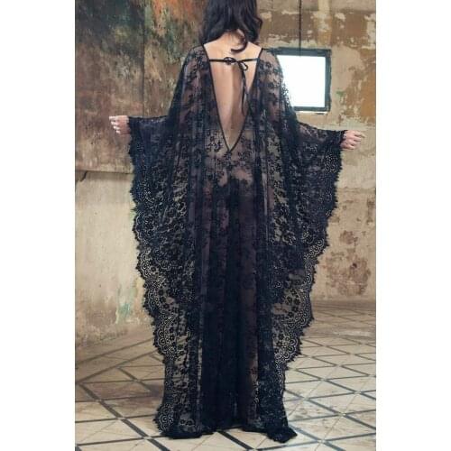2019 Summer Hollow Out Lace Maxi Cover Up Women Sexy Backless Holllow Out Lace Wraps Lady Maxo Lace Kimonos