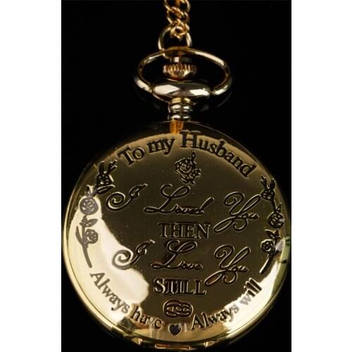 Best Gift "To My Husband"Creative Lettering Quartz Pocket Watches Vintage FOB Chain Pocket Watch Best Gifts for Lover Husband