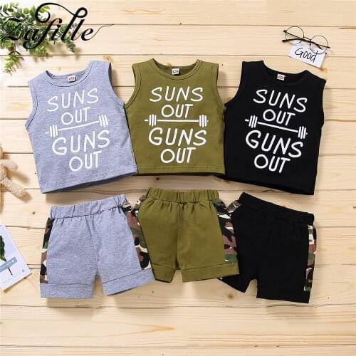 ZAFILLE Letter Toddler Boy Outfits "Suns Out" Fashion Camouflage 2021 Kids Suit Childrens Costume Boys Summer Clothes