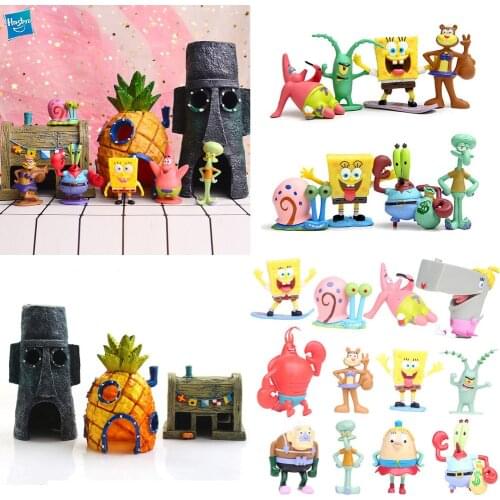 Hasbro Cartoon Bobs Sponges Action Figure Patrick Star Set Toy Fish Tank Micro Landscape Decor Aquarium Doll Toys For Kids Gifts
