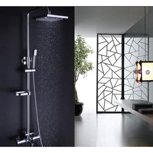 Bathroom Shower Set Brass Chrome Wall Mounted Shower Faucet Square Shower Head Water Saving Nozzle Aerator Ceramic Shower Set