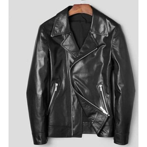 New Plus Brand Size Short Leather Jacket Motorcycle Lapel Jacket Handsome Youth Casual Goatskin Leather Jacket Male Tops