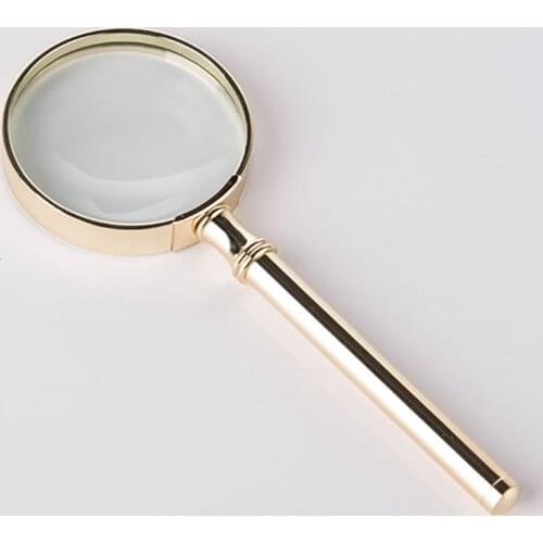 2.5X Optical Glass Magnifier 70mm Lens 18K Imitation Gold Plati Metal Frame Magnifying Glass with Handle for Reading Low Vision
