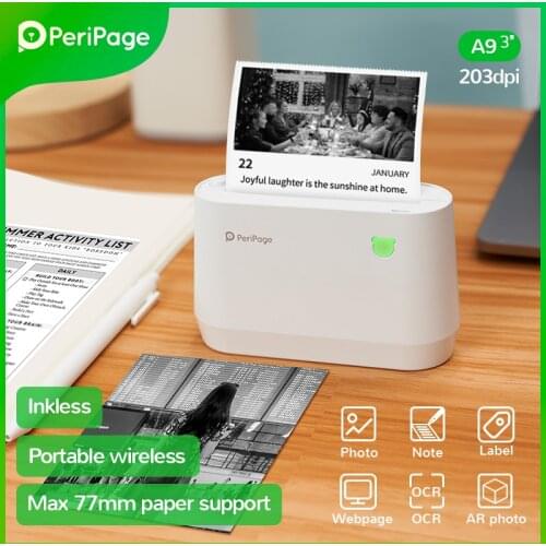 PeriPage Portable Thermal Bluetooth Printer A9 203dpi Thermal Picture Photo Invoice Mini Wireless Printer for Android IOS