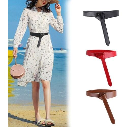 Fashion Female Belt Women Red Brown Black Simple Design Thin PU Leather Girdle Loop Strap Belt Bowknot Dress Coat Accessory Gift