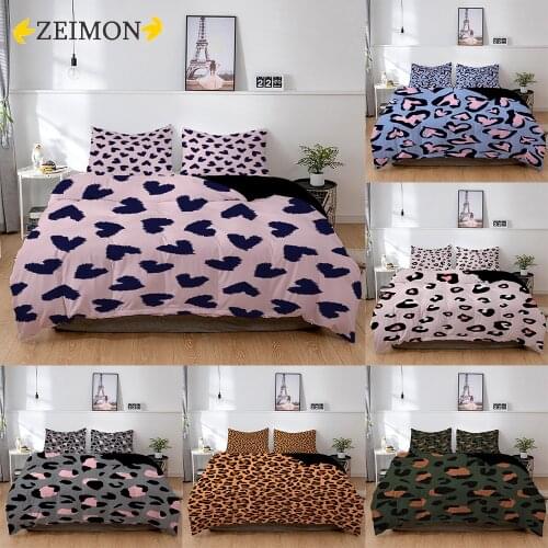 ZEIMON Luxury Leopard Bedding Set Queen Size Duvet Cover Heart Comforter Cover Set Housse De Couette Bedclothes 2/3Pieces