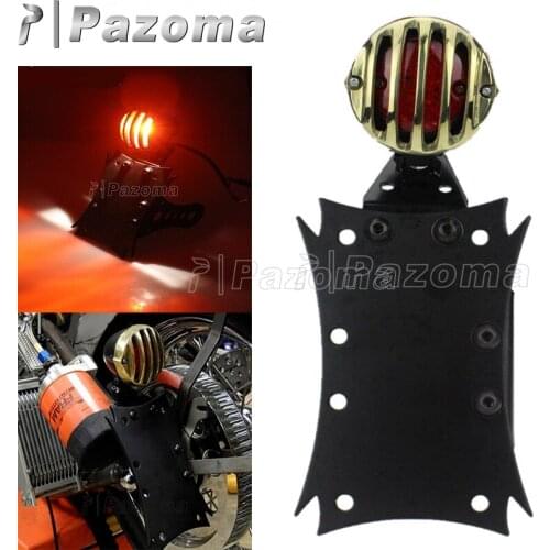 Old School Motorcycle Side Mount License Plate Bracket Holder w/ Grill Cover Led Brake Tail Light Lamp For Harley Bobber Chopper