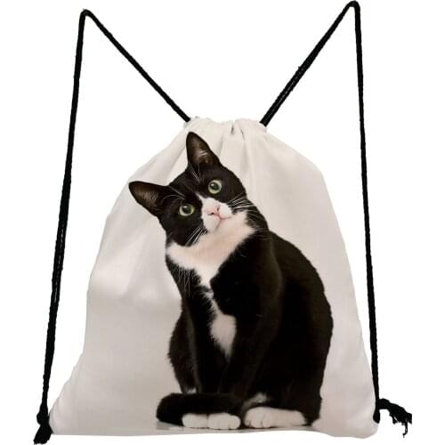 Double Sided Printed Cat Drawstring Bags All-Match Unisex Backpacks New Fashion Storage Bag for Kids Portable Outdoors Packs
