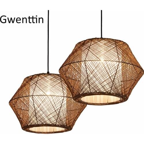 Southeast Asia Hemp Rattan Led Pendant Lights Vintage Bird Cage Kitchen Lighting Hanging Lamp Dining Light Fixtures Home Decor