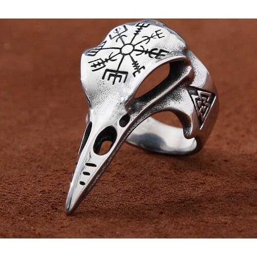Vintage Odin Crow Skull Aegishjalmur Ring Goth Stainless Steel Valknut Ring For Men Viking Awe Helm Ring Amulet Jewelry