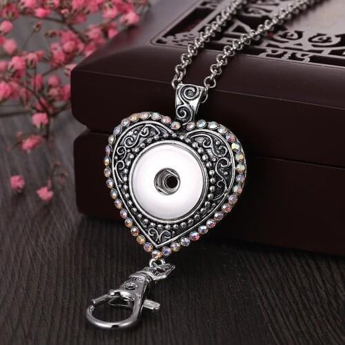New Snap Jewelry Love Heart Snap Button Necklace Fit 18mm Snaps Buttons Snap Pendant Necklace Keychain Keyring Holder Lanyard