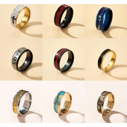 Docona Gothic Colorful Crystal Love Heart Rings for Women Fashion Cross Dripping Oil Rings Ladies Party Jewelry Accessories