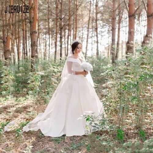 JIERUIZE Simple Satin Princess Wedding Dresses Off the Shoulder Lace Up Back Elegant Bridal Gowns vestido de noiva Bride Dresses