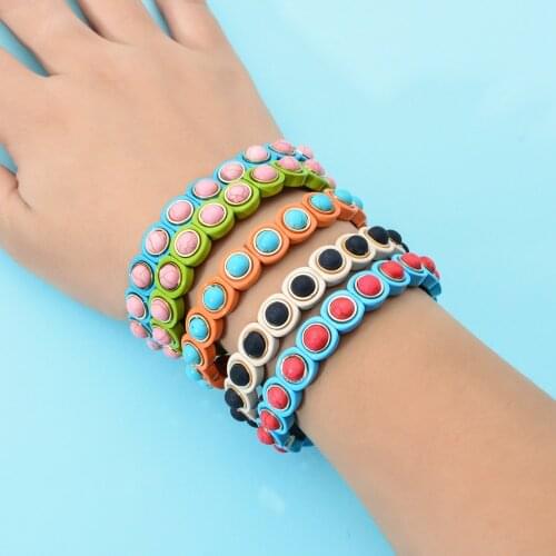 ZMZY New Square Elastic Stacked Charm Stone Beaded Colorful Bracelet Beads Bracelets for Women Bohemian Female Style Wholesale