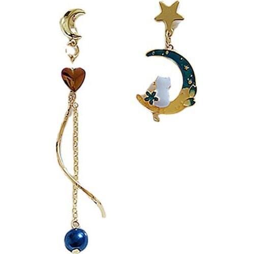 10 pair /lot fashion jewelry gold metal star moon cat earrings