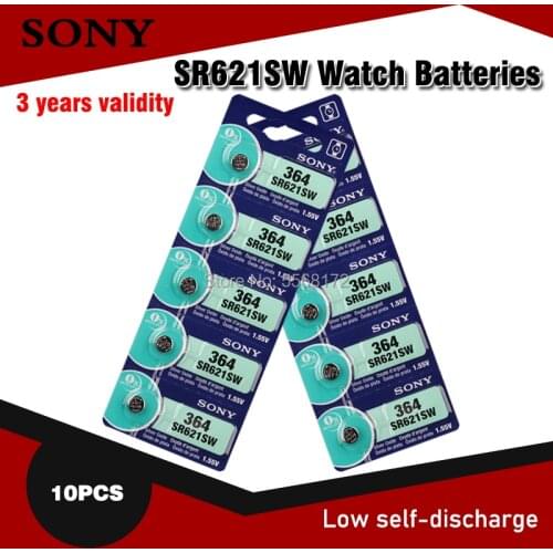 10pcs/lot Sony 364 Original 1.55V Silver Oxide Watch Battery 364 SR621SW V364 SR60 SR621 AG1 Button Coin Cell MADE IN JAPAN