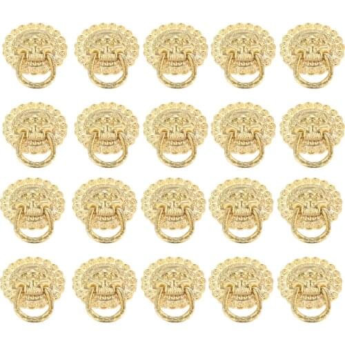 20Pcs Gold Furniture Handles Pulls Vintage Lion Head Box Cabinet Knobs and Handles Door Cabinet Drawer Pull Knob Ring Zinc Alloy