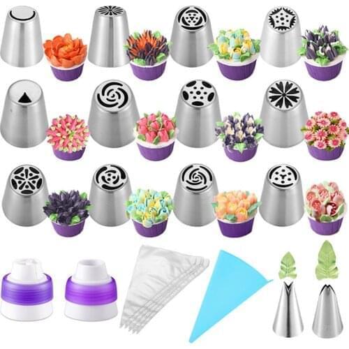 27Pcs DIY Cake Decorating Nozzles Tips Reusable Icing Piping Set Pastry Bag Tools Scraper Flower Cream Tips Converter Baking Cup