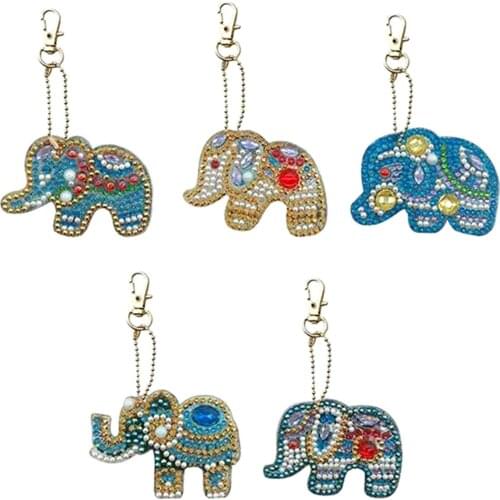 5pcs Acrylic Board DIY Diamond Painting Elephant Keychain Tools Round Shinny Special Diamond For Woman Girl Bag Accessories
