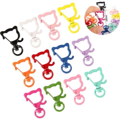5pcs Mixed Color Snap Hooks Kitty Keychain Buckles Cat head Lobster Clasp Hook Metal Key Ring Clasp For Jewelry Making Findings