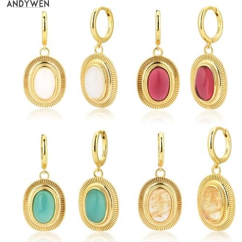 ANDYWEN 925 Sterling Silver Gold White Zircon Red Transparent Turquoise Drop Earring Piercing Pendiente Fine Jewelry Party