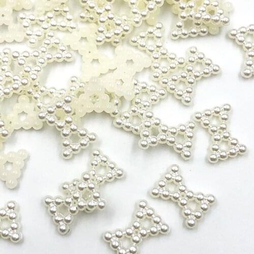 50/100pcs Beige Bow Plastic Heart Pearl Flatback Acessories 12mm Upick
