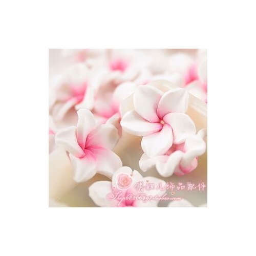 Free Shipping 30Pcs White Loose 3D Polymer Clay Beads Flower/Plumeria rubra Design For DIY Jewelry Making