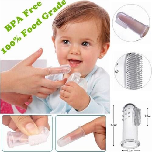 BPA Free!Super Safe&Soft 100% Food Grade Silicone Finger Baby Training Toothbrush for Infant Gum Tooth Clear Massage
