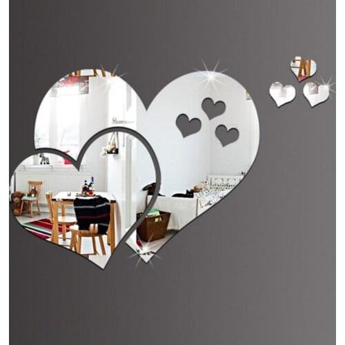 DIY Mirror Wall Sticker Cute Love Heart Wall Decoration Wallpaper Poster for Kids Bedroom Living Room Home Decoration