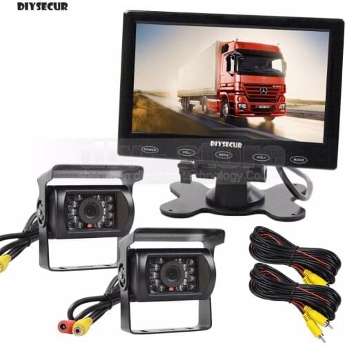 DIYSECUR DC12V-24V 7inch Car Parking Monitor Touch Screen + Waterproof 2 x IR CCD Rear View Camera + Remote Control