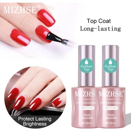 MIZHSE 18ML Nail Gel 1pc Top Coat No Wipe UV Gel Varnish Thick Rubber Top Coat For Nail Protection Hybrid Long-Lasting Manicure
