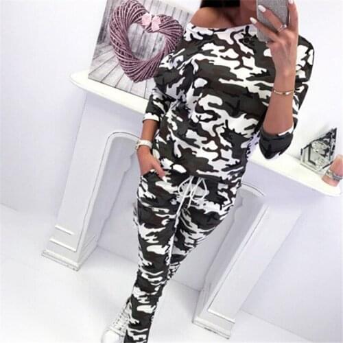 2Pcs Women Tracksuit Autumn Long Sleeve Camouflage Leopard Printed Hoodies Sweatshirt High Waisted Pants Sets Lady Casual Suits