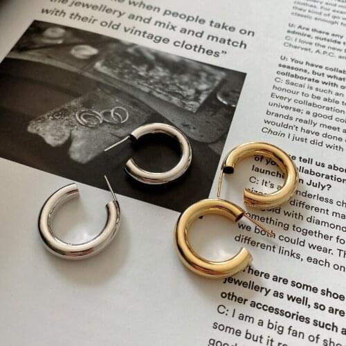 925 Sterling Silver Round Earrings Minimalist Thick Tube Hoops Circle Rings Steampunk Women Ear Ring Female Trendy Jewelry