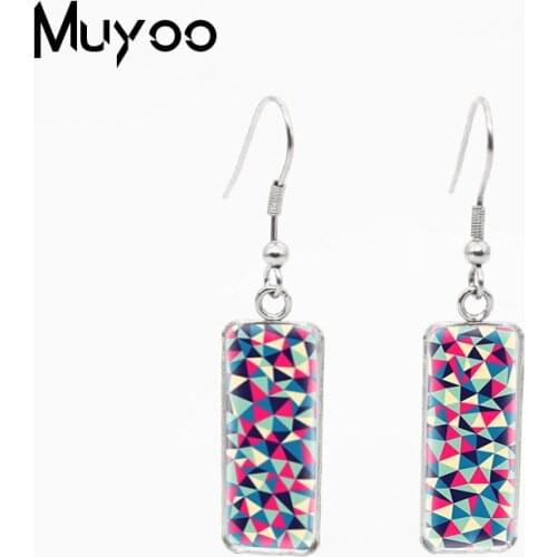 Cool Geometric Patterns Fantastic Geometry Design Glass Cabochon Fish Hook Earrings Rectangle Shaped Pendants Jewelry Earrings