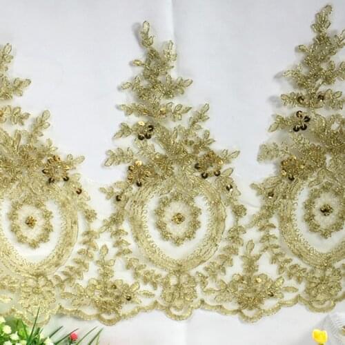 90cm Long Golden Lace Trim Floral Lace Sequined Gold Braid Trims Ribbon Lace Trimming Sewing Accessories Apparel 32cm Wide