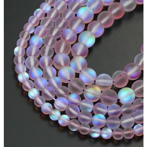 Frosted Matte light purple Crystal Glitte MoonStone Labradorite Round charm Loose Beads For Jewelry Making DIY Bracelet 6/8/10mm
