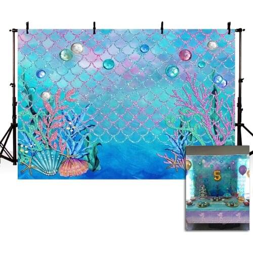 Mehofond Underwater Backdrop Seaweed Bubble Coral Shell Girl Baby Birthday Party Photography Background Decoration Banner Props