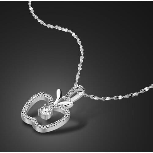 Fashion Jewelry Lovely Zircon Apple Necklaces For Women Girls 100% 925 Sterling Silver Chain Pendants Choker Neck Collier Gift