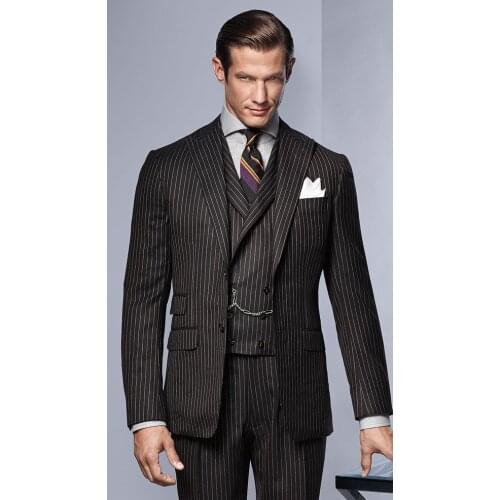 2017 Latest Coat Pant Design Black Stripes Men Suit Slim Fit 3 Piece Tuxedo Custom Groom Blazer Prom Style Suits Terno Masculino