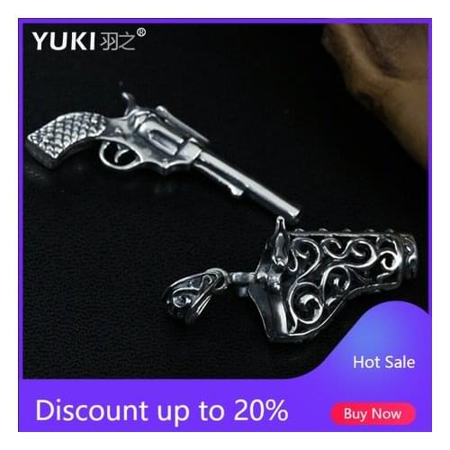 NEW Outdoor Silver Jewelry Revolver Holster Silver Pendant Men and Women Personality Silver Necklace Clavicle Chain Boy Gift
