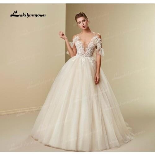 Princess Ball Gown Wedding Dress Boho 2021 Casamento 3D Flower Sexy V Neck Spaghetti Strap Bridal Gowns Lace Up robe de mariee
