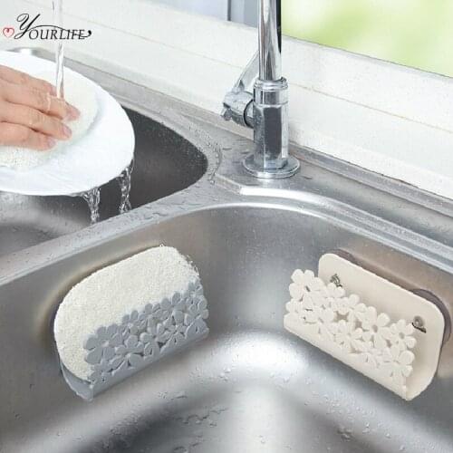 OYOURLIFE Kitchen Suction Cup Sponge Holder Sink Shelf Sponge Soap Sundries Drain Drying Rack Kitchen Sink Accessories Organizer