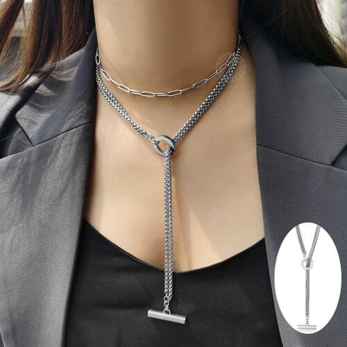 Simple Double Box Chain Stainless Steel Name Engraving Stick Toggle Necklace For Men Women Jewelry Gold Silver Color LTNS029